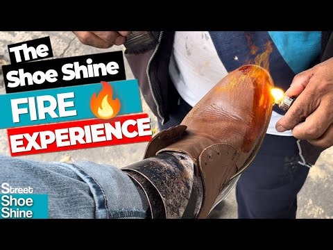 POLISH brown shoes with FIRE 👞 ASMR Shoe Shine FIRE TECHNIQUE #asmr #shoeshine