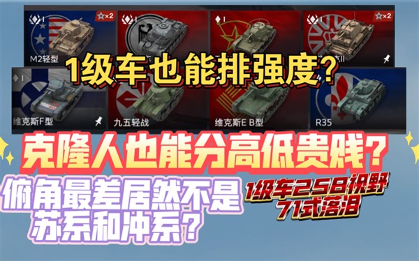 1级车强度大排行（wotb）