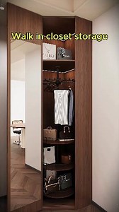The corner of the walk in closet is perfect for a rotating storage cabinet #CornerCabinet #Cabinetry #SideCabinetDesign #Closet #Storage #InteriorDesign | Homa design