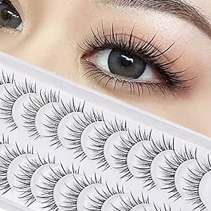 Manga Lashes Natural Look Japanese Anime Lashes Korean Asian Wispy Spiky Lashes with Clear Band Short Fake Eyelash 10 Pairs Pack by outopen