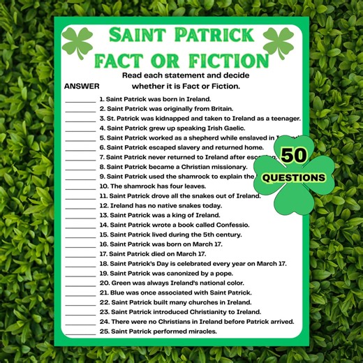 St. Patrick's Day Trivia Game | 50 Fact or Fiction Questions (printable PDF) - Etsy Canada