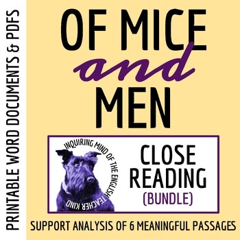 Of Mice and Men Literary Analysis Worksheets | HS Close Reading Activities