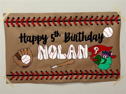 Custom Hand-painted Baseball Birthday Banner: Brown Paper Sports Decor - Etsy
