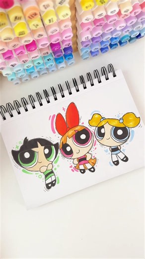Powerpuff girls full page 🩵🩷💚#sketchbook #ardrawing #scketch