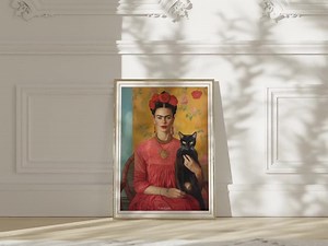 Frida Kahlo Portrait With Black Cat, Frida Khalo, Frida Kahlos Print, Mexican Art, Feminist Art Print, Printable Wall Art - Etsy