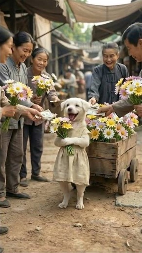 A cute puppy selling flowers to buy a t-shirt 👕#shorts