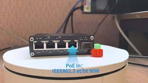 Mini Industrial 4 Port 10/100/1000Mbps Gigabit Ethernet Switch with SFP Port IEEE 802.3at/bt PoE Power Support PoE Splitter Function Din Rail/Wall-Mount VLAN