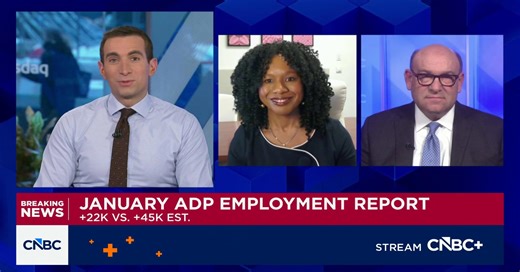 Private payrolls rose by just 22,000 in January, far short of expectations: ADP