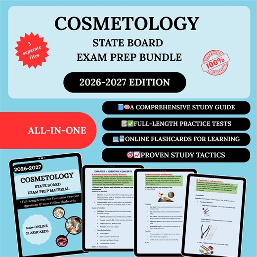 Cosmetology Exam Prep Bundle 2026 | Cosmetology Written Exam | Cosmetology Instructor Course | 300 Cosmetology Flash Cards | Practice Test - Etsy