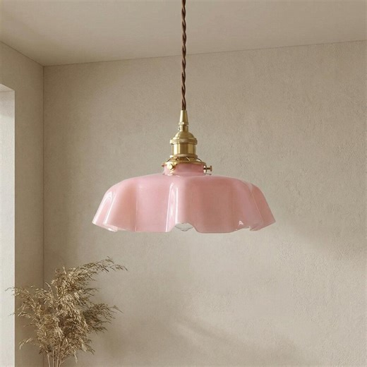 Milk Glass Pendant Light – Vintage Scalloped Brass Hanging Lamp for Kitchen Island - Etsy