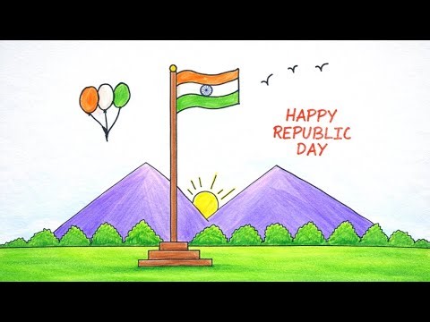 How To Draw Republic Day Drawing 🇮🇳 | Indian Flag Drawing with Beautiful Scenery | Republic Day Art
