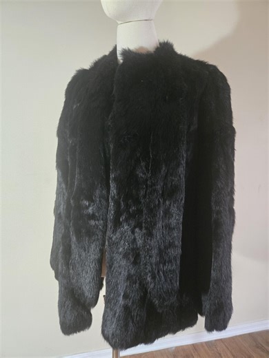 Vintage Black Rabbit Fur Jacket. 1980's Retro Swing Coat. - Etsy