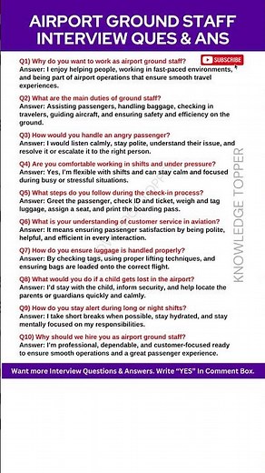 Airport Ground Staff Job Interview Questions and Answers | Ground Staff Interview Question Answers