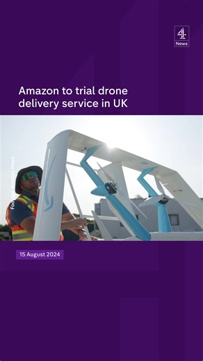 Amazon has been chosen to trial its drone delivery service in the UK. It's one of six organisations given permission by the Civil Aviation Authority to operate flights where the operators will not be required to maintain physical sight of the drone. | Channel 4 News