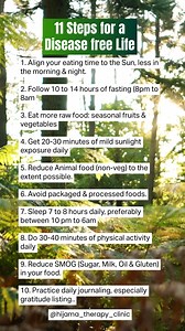 6.5K views · 70 reactions | "Want to live a disease-free life? These 11 simple steps cover diet, lifestyle & mindset – small changes make big differences! " #DiseaseFreeLife #HealthyLifestyle #WellnessTips #Nutrition #Fasting #Sunlight #PhysicalActivity #SleepWell #Gratitude #HealthyLiving | Hijama Therapy Clinic | Facebook