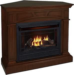 Duluth Forge Dual Fuel Ventless Gas Fireplace System with Mantle, Remote Control, 5 Fire Logs, Use with Natural Gas or Liquid Propane, 26000 BTU, Heats up to 1350 Sq. Ft., Heritage Cherry