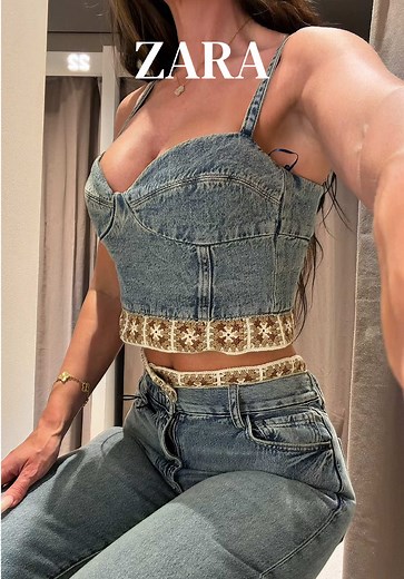 Double denim outfit from Zara 🤍 I love the edging detail. Jeans outfit | elevated casual outfit | summer outfit inspo | how to dress jeans up | jeans and heels | Zara outfit | Zara jeans | Zara matching set #zarajeans #zaraoutfit #outfitinspo #fashioninspo