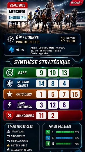 Quinté+ Prediction Enghien (R1) -July 22- Daily Strategic Summary