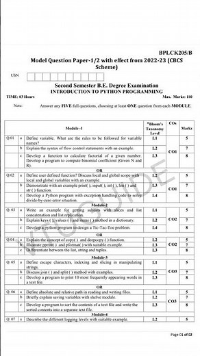 Introduction to Python Programming model question paper