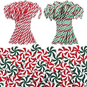 Thyle 120 Pcs Christmas Candy Cane Plastic Candy Decorations Peppermint Ornaments for Christmas Tree Lollipop Craft Decor for Xmas Home Party Supplies(Red, Green, White)