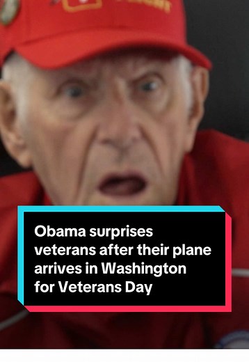 In honor of Veterans Day, former President Barack Obama surprised and thanked Korean and Vietnam War veterans that flew in an Honor Flight and had landed in Washington, D.C. over the weekend. Obama shook hands with the veterans as they left the aircraft and gave them a Presidential Challenge Coin, a token to express his personal gratitude for their sacrifices. After the veterans got off the plane, they received a warm welcome. James Nelson, U.S. Air Force veteran, said,
