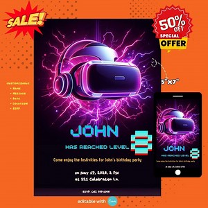 Vr Party Invitation, Vr Birthday Invitation, Vr Game Invitations, Gamer Invites, Vr Party, Gaming Birthday Invitations, Vr Invite, Canva - Etsy