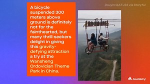16K views · 11 reactions | Watch these two daredevils ride a cliff bicycle suspended over 900 feet above ground. | Audacy | Facebook