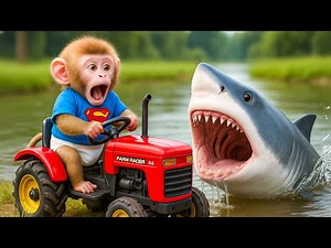Monkey Kiki’s Wild Tractor Mission! 🚜🐒 He Steals Back the Lost Wheel From a Giant Shark 🦈🔥