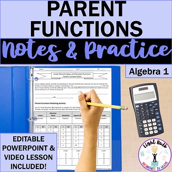Parent Functions Guided Notes, Practice Worksheet, and Video Lesson (EDITABLE)