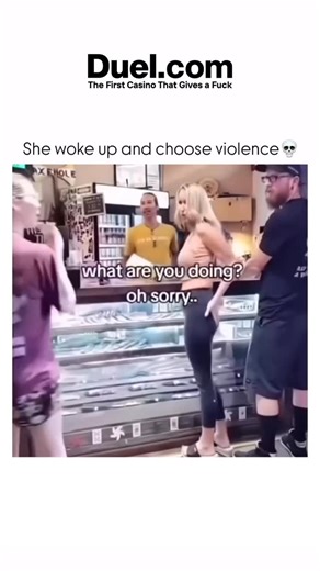 Sarcasm wrrld on Instagram: "This is a short comedy sketch revolving around a visual pun. The video opens in what appears to be a small store, possibly a smoke shop or a similar establishment, where a man is standing behind a counter, and a woman with long blonde hair and tight workout attire is standing on the customer side talking to a man next to her. Suddenly, a second woman, wearing a purple shirt, quickly steps up and reaches for the blonde woman’s backside with a spray can. The blonde wom