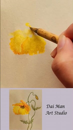 Super Easy Yellow Poppy Flower - Watercolor Painting for Beginners