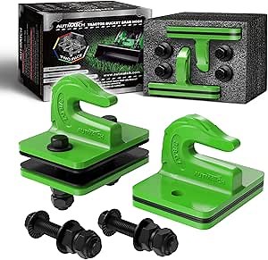 AUTMATCH Tractor Bucket Grab Hook 3/8" (2 Pack) - Bolt On Grab Hook Tow Hook Mount with Backer Plate and Rubber Pads, Grade 70 Forged Steel Max 18,000Lbs Work for Loader, Tractor Bucket, Truck, Green