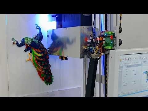 Wall printer, vertical glass printing demonstration