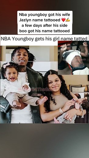 #Nbayoungboy got his wife #jazlynmychelle name tattooed ❤️✍️ a few days after his side boo got his name tattooed