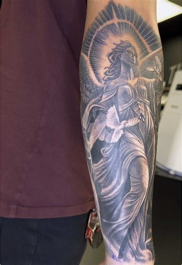 Complete Angel of Life and Death Forearm Sleeve Tattoo