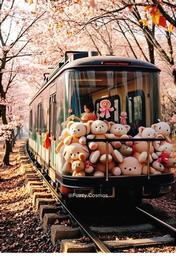 Cute Teddy Bear Train Live Wallpaper with Sakura