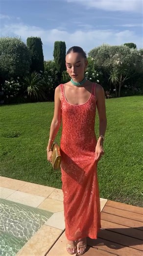 Orange sequins all summer long 🧡 @Taylor Bryant in the @Simkhai Bex Tank Maxi Dress #revolve #dress #dressinspo #outfit #outfitinspo #sequins #orange #ootd #outfitoftheday #foryou #fyp Fashion Summer Dress Sequins Orange Poolside Summer Soiree
