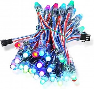 DC 5V 50pcs WS2811 Pixels Christmas Lights Outdoor Individually Addressable IP68 Waterproof LED String Lights Diffused Digital RGB LED Lights Full Color 12mm, for Garden/Party/Advertising Signs