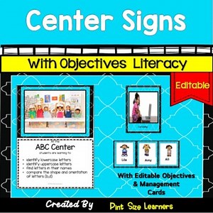 Literacy Center Signs With Editable Objectives | Center Posters