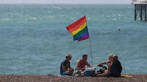 Friday: Aerial shots of packed Brighton beach