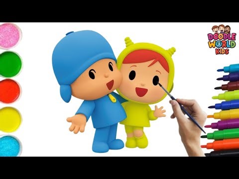 How to Draw Cute Pocoyo & Nina | ABCD Alphabet Song Drawing for Kids | Easy Cartoon Coloring