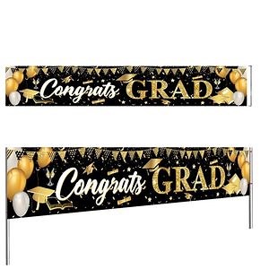 [Hot Item] Graduation Photography Backdrop Black and Gold Grad Congrats Party Decoration