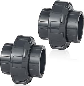 1.5" PVC Union Pipe Fitting 2-Pack, Rigid PVC-U Coupling for Outdoor Plumbing, Pool Pump Connections, 200 PSI Easy-Install Adapters