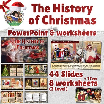 Christmas Activities:The History of Christmas PowerPoint and Worksheets