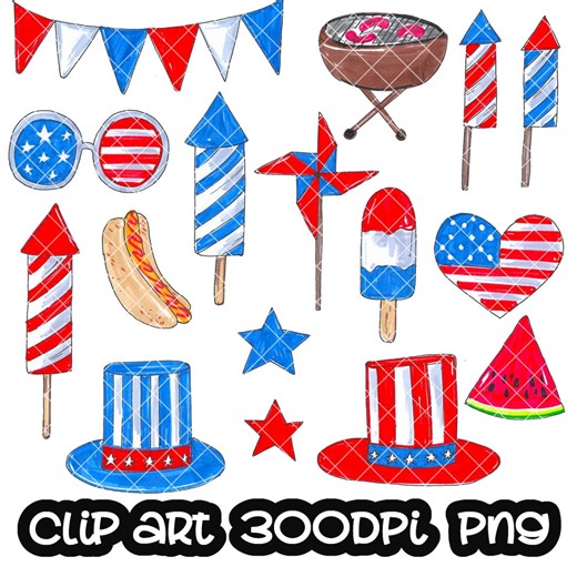 Forth of July Clip Art, Watercolor Clipart (PNG, Instant Download) - Etsy