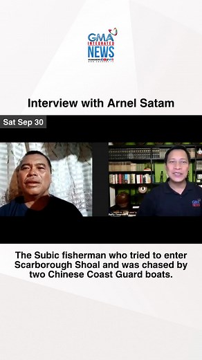 GMA Integrated News reporter Raffy Tima interviews Arnel Satam, the Subic fisherman who tried to enter Scarborough Shoal and was chased by two Chinese Coast Guard boats on September 22, 2023. Satam has recently returned to dry land. | via Raffy Tima #GMAIntegratedNews
