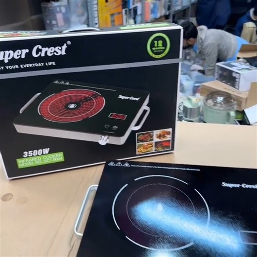 🗣Buy it now before it’s gone! Super Crest 3500W Infrared Stove - Germa Lot 🔗LED digital display with touch panel control 🔗Transparent body with black crystal plate 🔗No high-frequency radiation and no noise Order Now: https://imports.pk/collections/all/products/super-crest-3500w-infrared-stove-germa-lot-sct-9004 | Afridi Imports - Since 1993