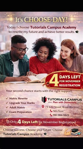 Www tc-academy.co.za Your matric results are not the end of your story. 📚 At Tutorial Campus Academy, we help you rewrite, improve your marks, and open new doors for your future.#trending #fyp #nsc #chooseday #matricrewrite