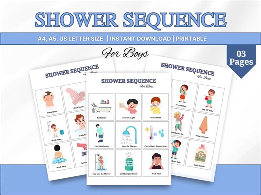 Special Needs Shower Sequence for Boys, Shower Routine Printable Chart, Autism Communication Visual Learners, Independence Training Aid - Etsy