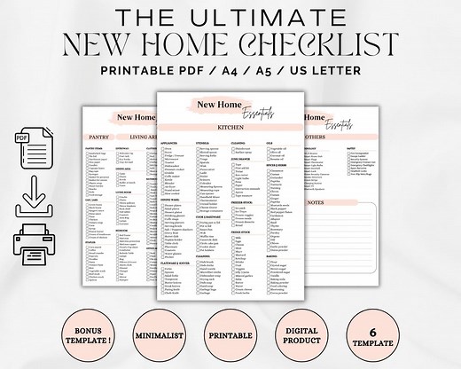 New Home Essentials Checklist, New Home Checklist Printable, First Apartment Checklist, New Home Planner, Moving Checklist, A4/a5/us Letter - Etsy